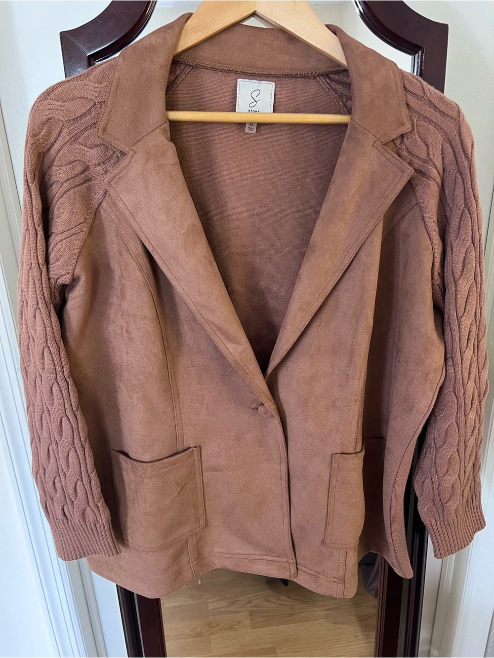 SPANX Sienna-Tone Suede-Look Blazer with Cable Knit Sleeves